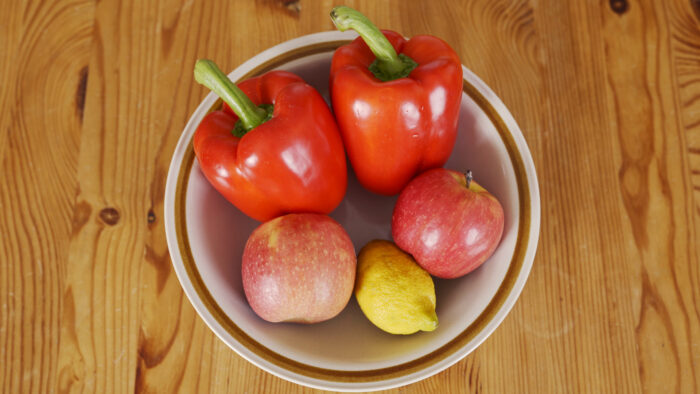 Photo of vegetables and fruit taken with S-Log2 and graded